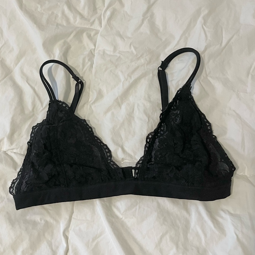 Black lace triangle dainty sheer bralette bra UO fp VS aerie